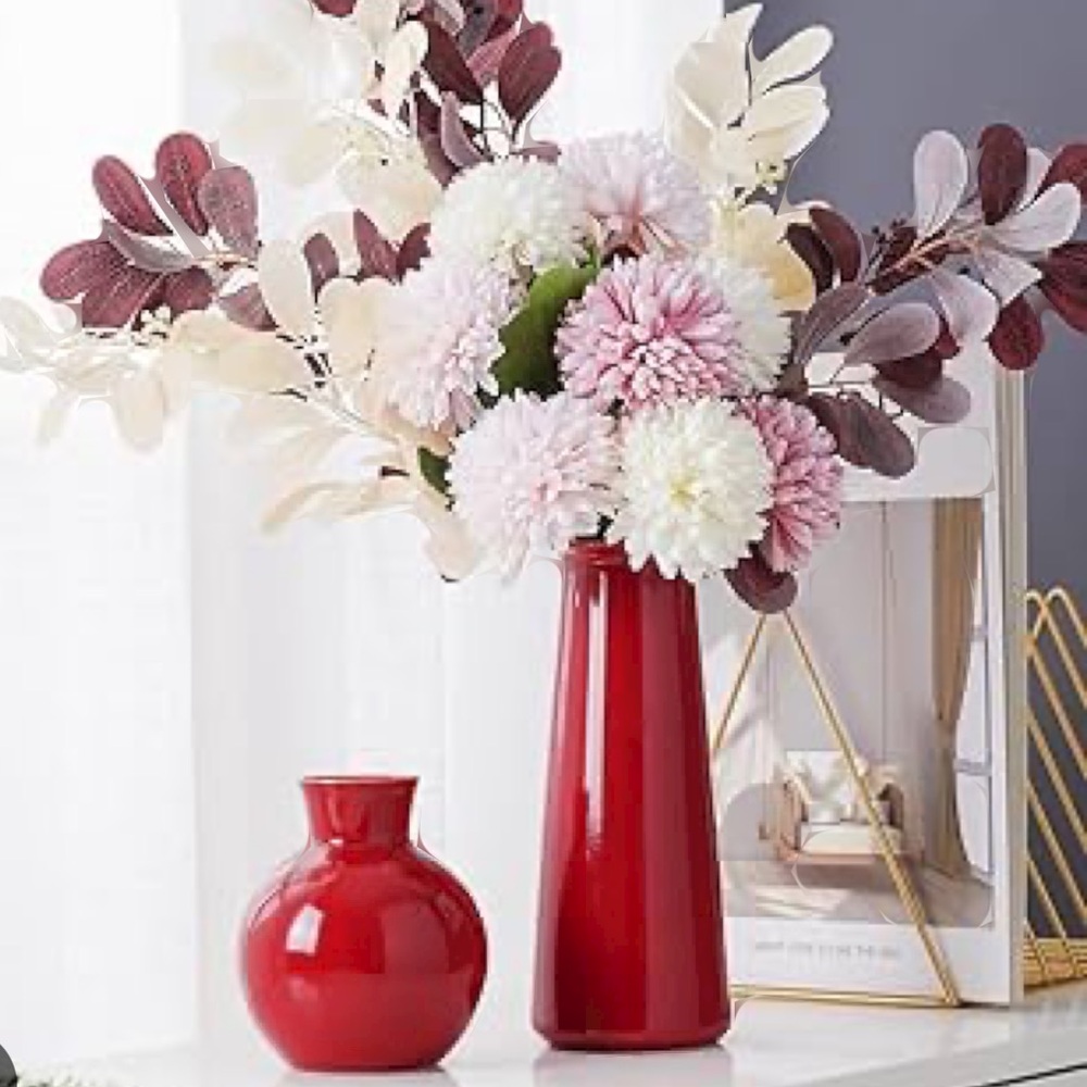 Red Glass Vase 9.5" Tall Modern Decor Vase